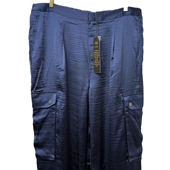DG2 Diane Gilman Satin Cargo Pants Plus Size 18W Blue Straight Leg NWT - Picture 2 of 12